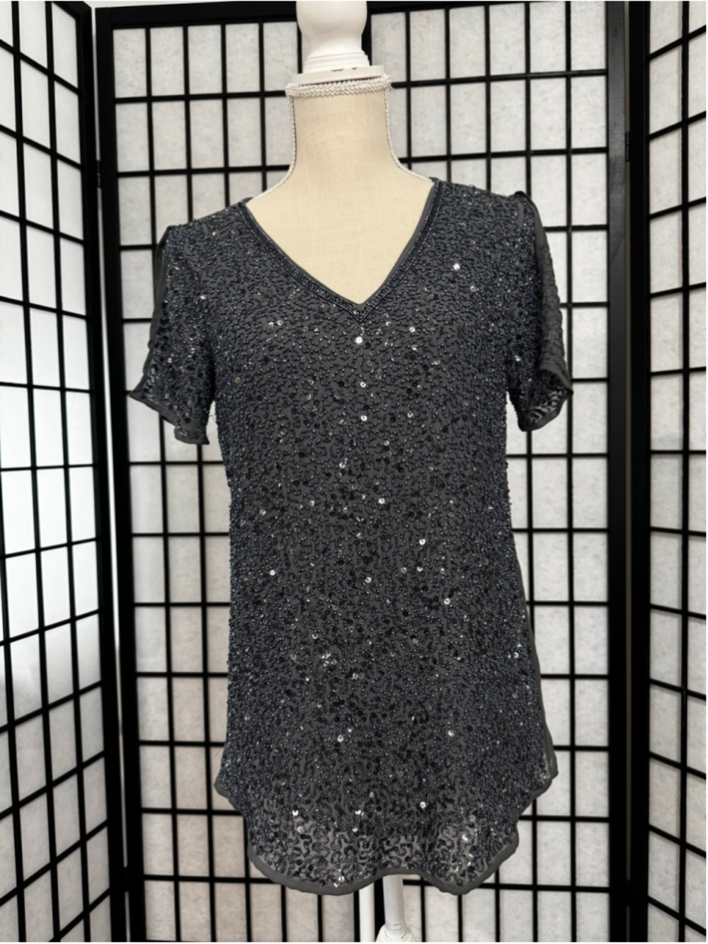 Sundance Women's Sequin Embellished Grey Blouse Size S
